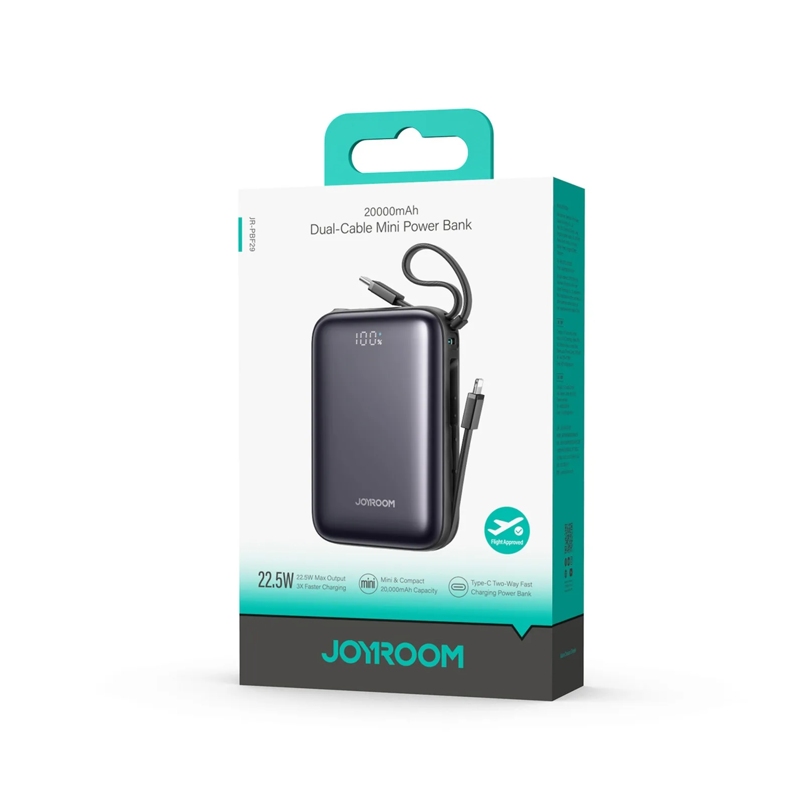Powerbank 20000mAh 22.5W USB-C z podwójnym kablem - czarny 6