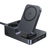 6-u-1 bežična stanica za punjenje USB-A, USB-C, 2x AC utičnice, 67W - crna