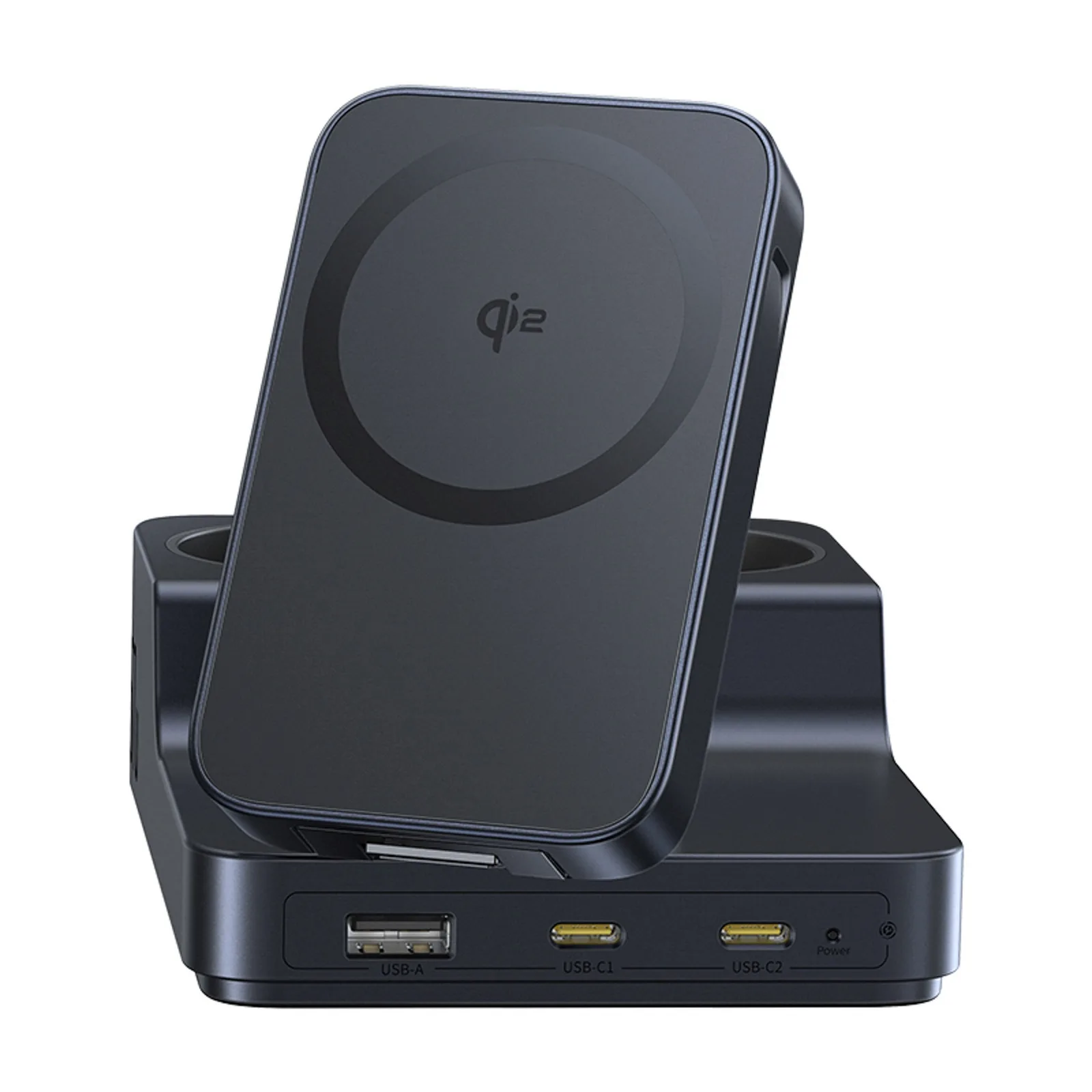 stație de încărcare wireless 6 în 1 USB-A, USB-C, 2 prize AC, 67W - Negru 2