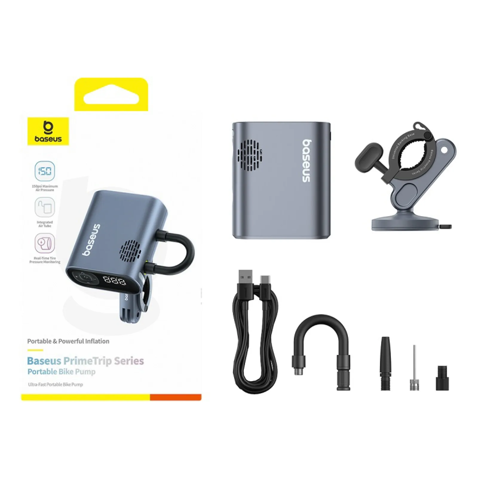 Pompă electrică pentru biciclete cu afișaj, 1500mAh, 150 psi, 45W - negru 6