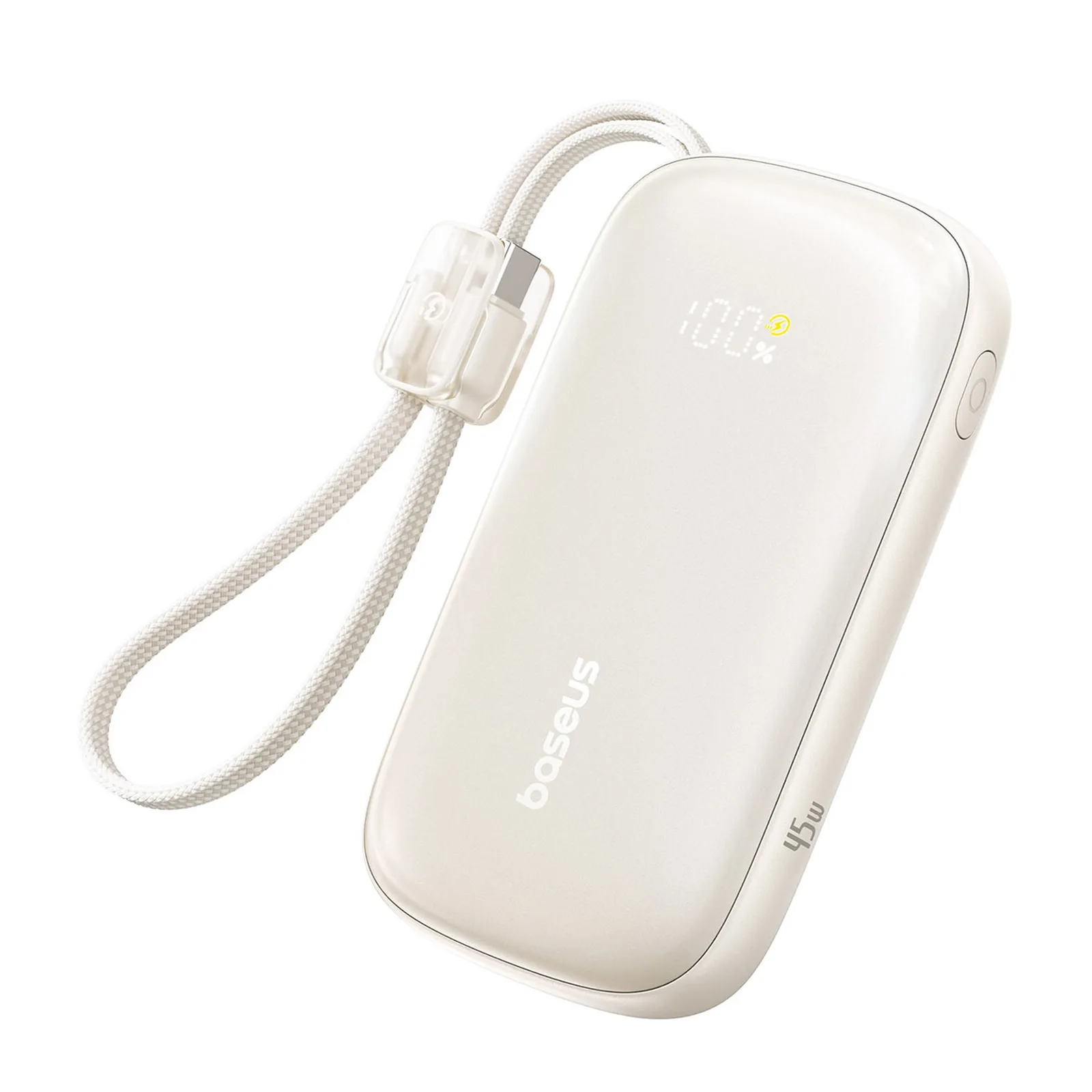 10000mAh 45W FC21 Qpow 3 Ultra Power Bank kijelzővel, USB-C iPhone Lightning kábel - Titánium