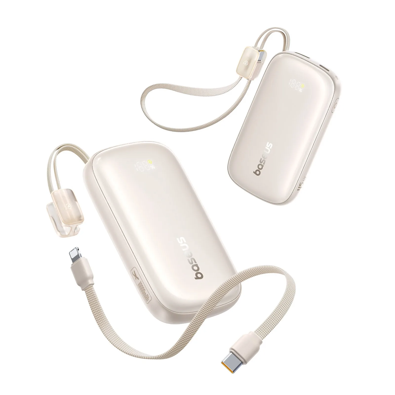 10000mAh 45W FC21 Qpow 3 Ultra Power Bank kijelzővel, USB-C iPhone Lightning kábel - Titánium 2