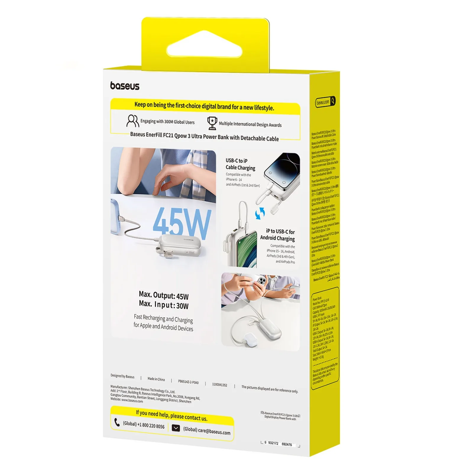 10000mAh 45W FC21 Qpow 3 Ultra Power Bank kijelzővel, USB-C iPhone Lightning kábel - Titánium 5