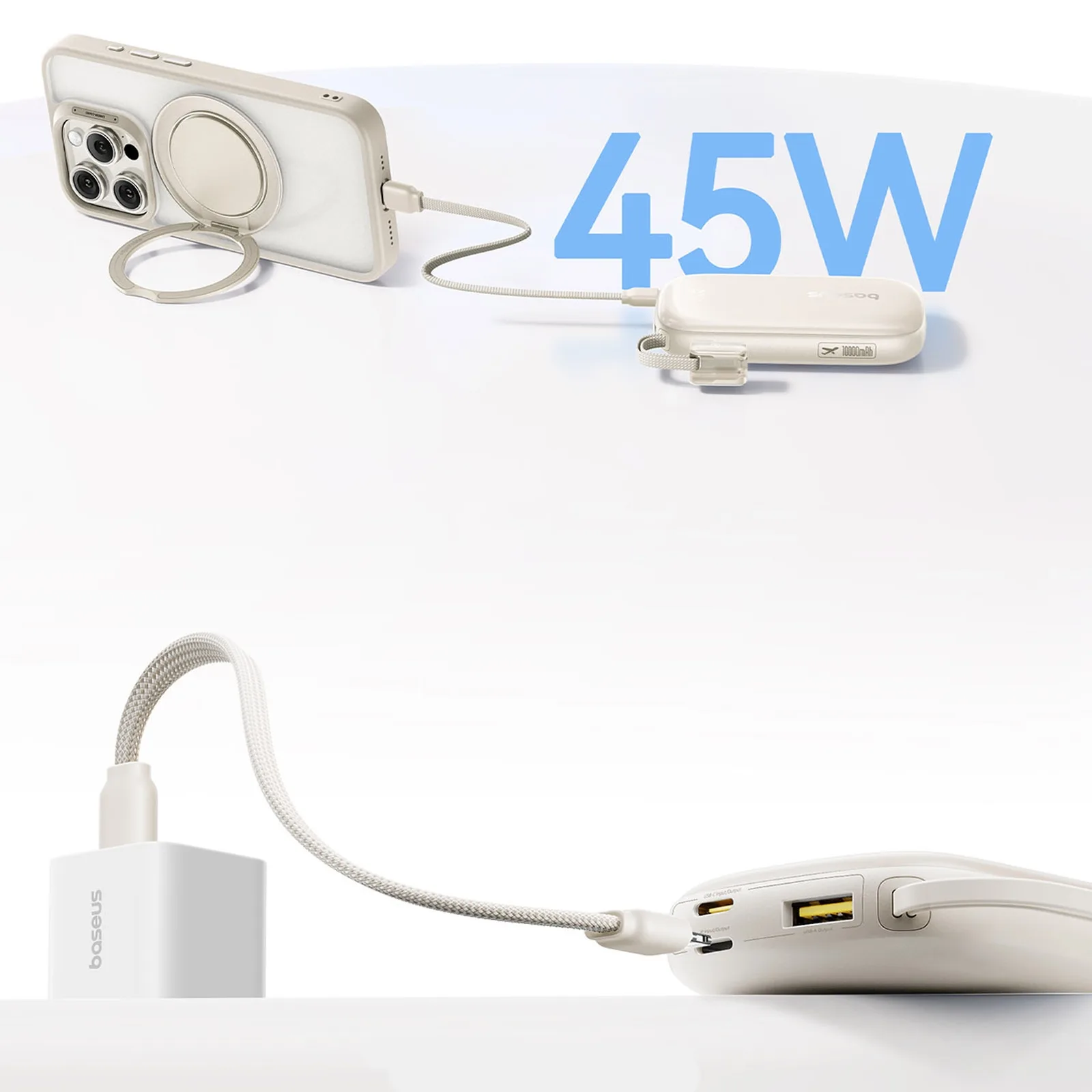 10000mAh 45W FC21 Qpow 3 Ultra Power Bank kijelzővel, USB-C iPhone Lightning kábel - Titánium 8