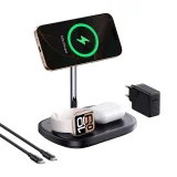 3-u-1 indukcijska punjač za pametni telefon, sat i slušalice s hlađenjem, 45W USB-C kabel - crna 2