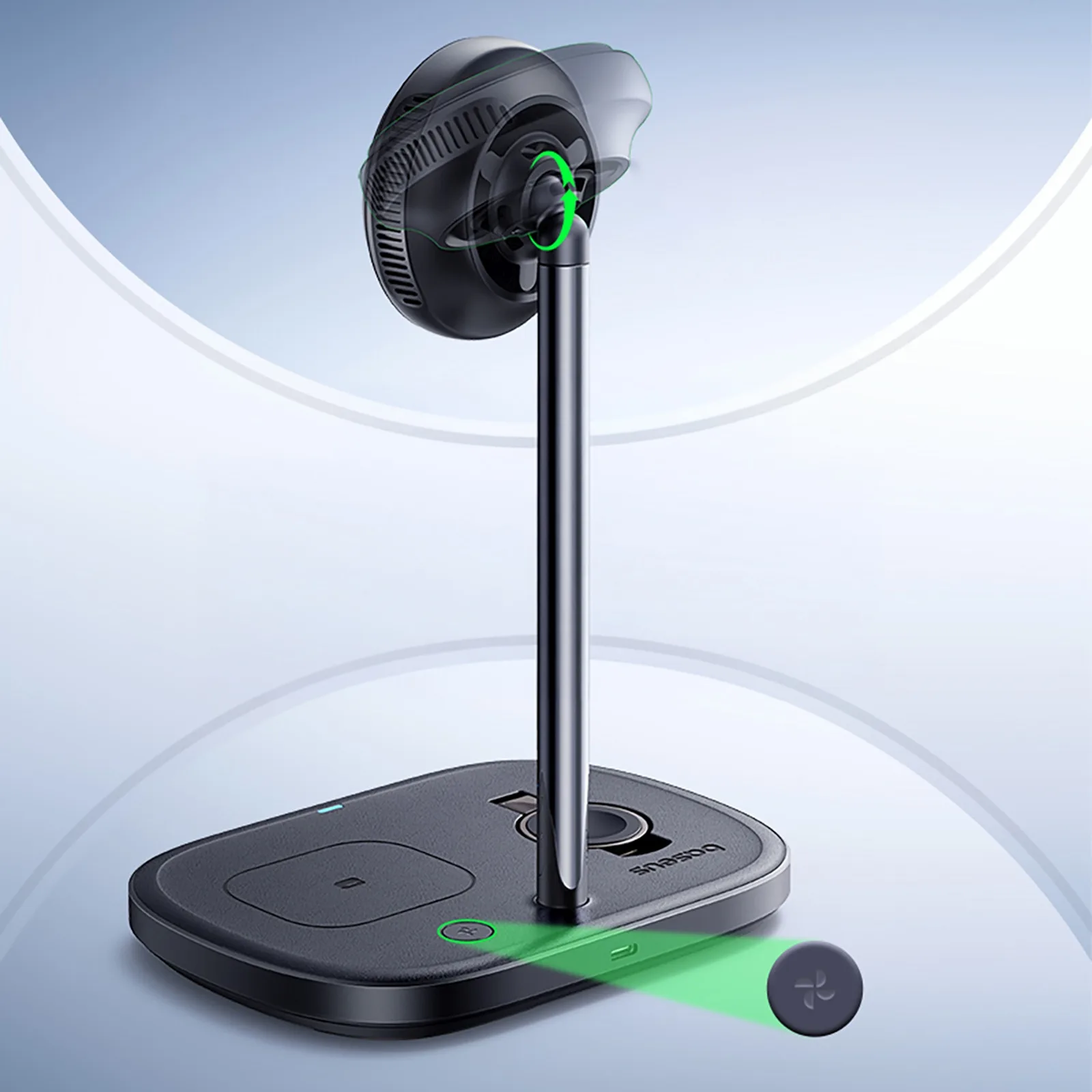3 az 1-ben induktív töltő okostelefonhoz, órához és fejhallgatóhoz hűtéssel, 45 W-os USB-C kábellel - fekete színben 7