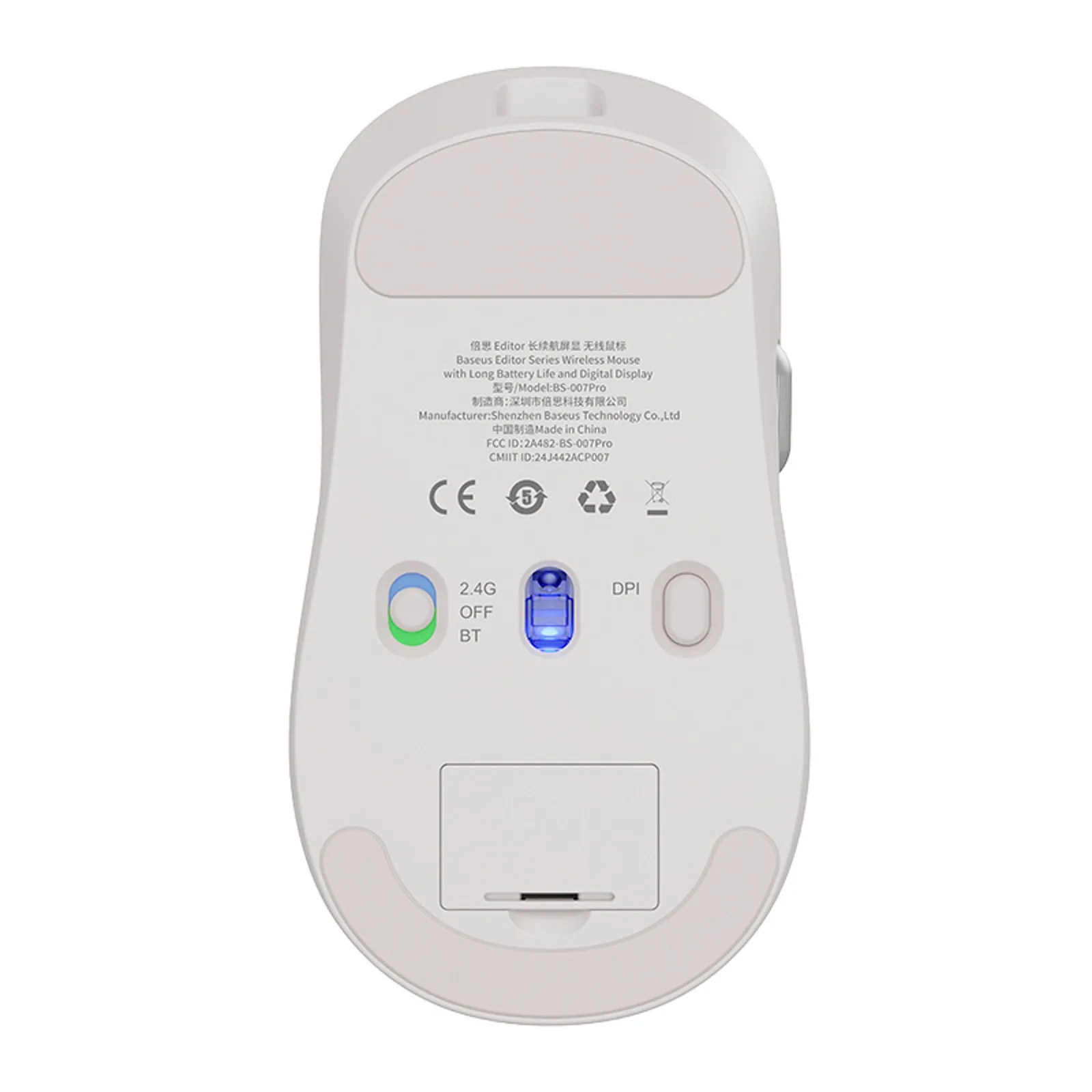 Drahtlose Maus mit Akku, Akkustandsanzeige, 4000 DPI, 800 mAh, 2,4 GHz, BT – weiß 2