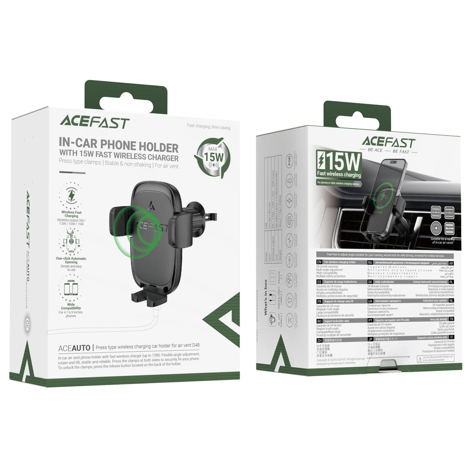 Suport auto pentru smartphone-uri cu încărcător wireless pentru ventilație - negru 5