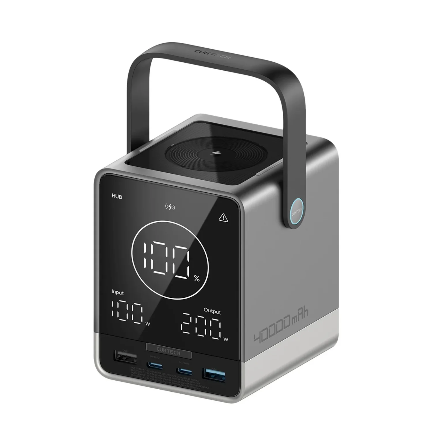 40.000 mAh USB-C USB-A 300 W bežična power banka za punjenje - crna