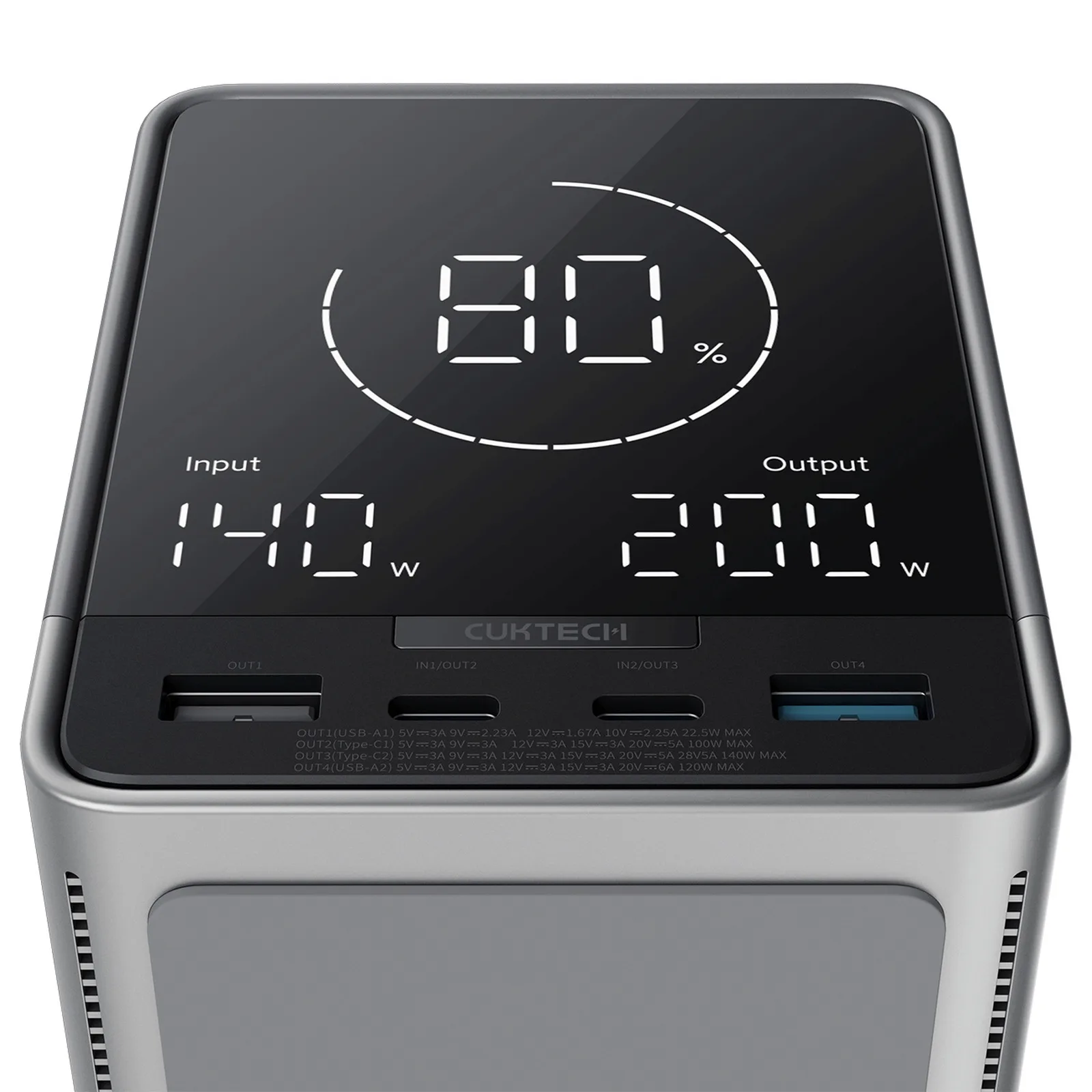 40 000 mAh-s USB-C és USB-A csatlakozóval ellátott, 300 W-os vezeték nélküli töltésre alkalmas hordozható akkumulátor – fekete 2