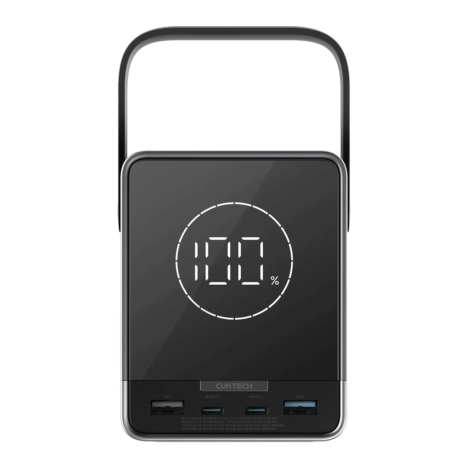 40 000 mAh-s USB-C és USB-A csatlakozóval ellátott, 300 W-os vezeték nélküli töltésre alkalmas hordozható akkumulátor – fekete 3