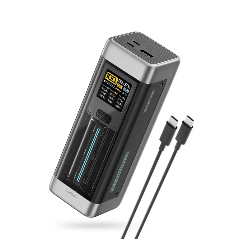 25 000 mAh-s USB-C és USB-A csatlakozóval ellátott, 210 W-os hordozható akkumulátor – fekete