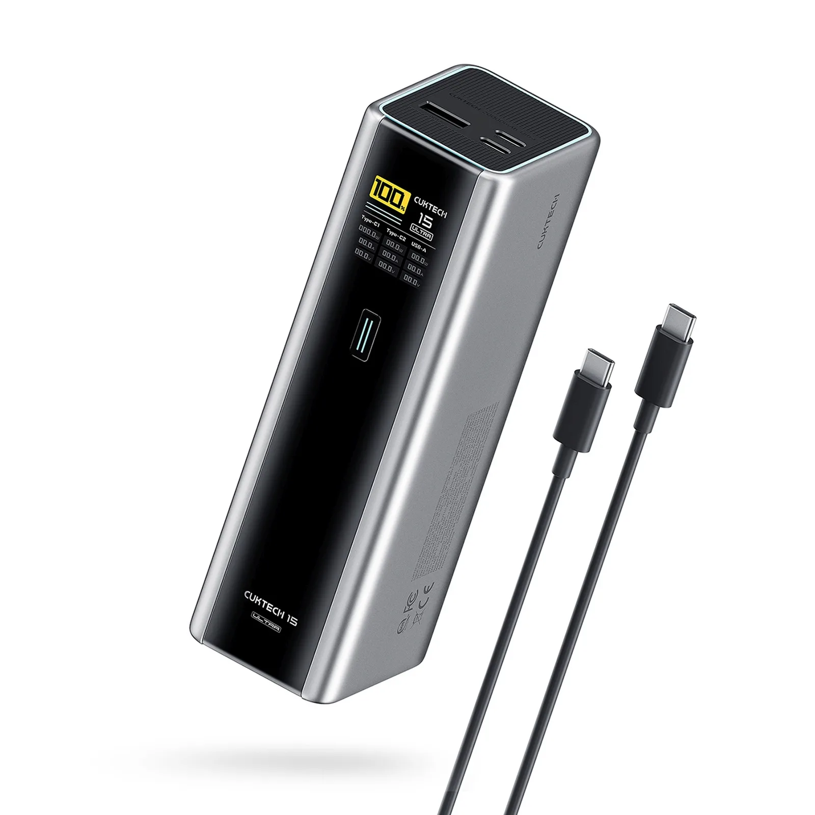 20 000 mAh-s USB-C és USB-A csatlakozóval ellátott, 210 W-os hordozható akkumulátor – szürke