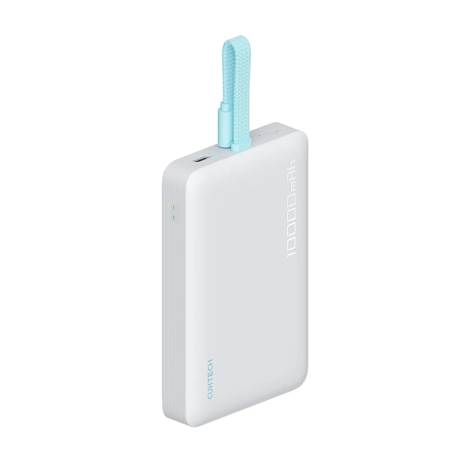10 000 mAh-s USB-C mágneses hordozható akkumulátor beépített USB-C kábellel – fehér