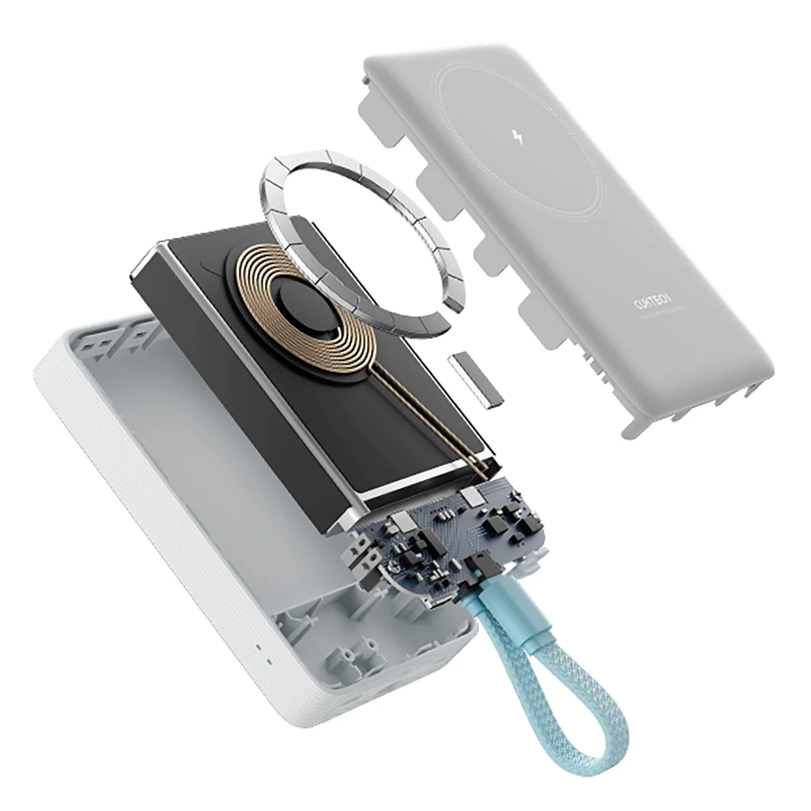 10000mAh USB-C Magnetic Power Bank cu cablu USB-C încorporat - alb 11