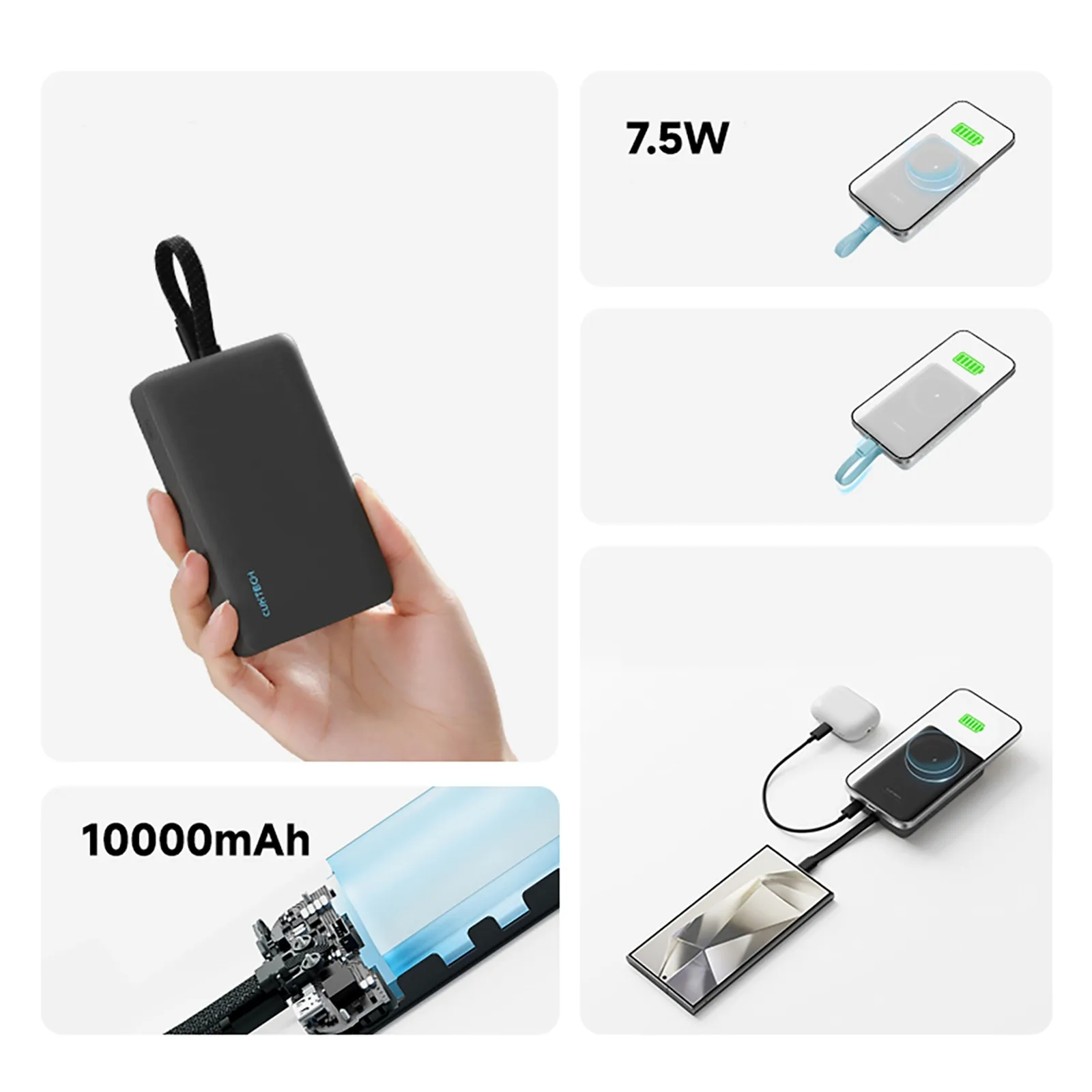 10000mAh USB-C Magnetic Power Bank cu cablu USB-C încorporat - alb 5