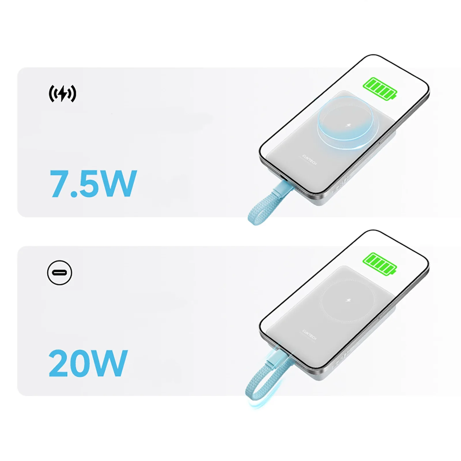 10000mAh USB-C Magnetic Power Bank cu cablu USB-C încorporat - alb 8