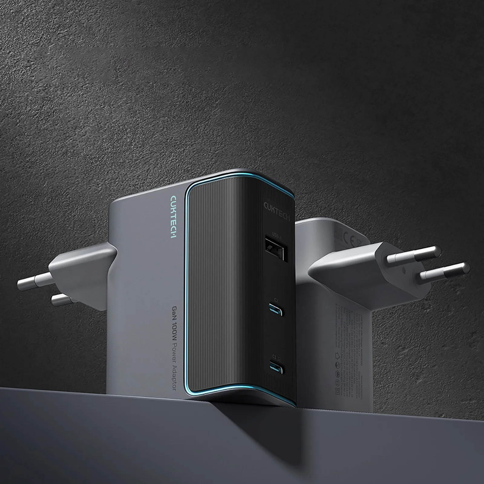 Ładowarka sieciowa USB-C USB-A z kablem USB-C GaN 100W - szara 3