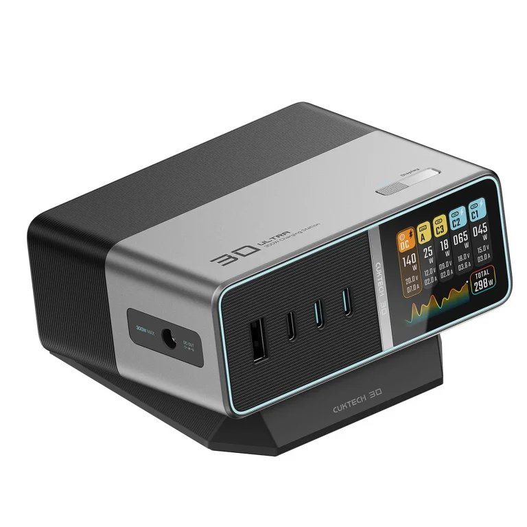 5 az 1-ben töltőállomás digitális kijelzővel, USB-A, USB-C, 300 W – ezüst