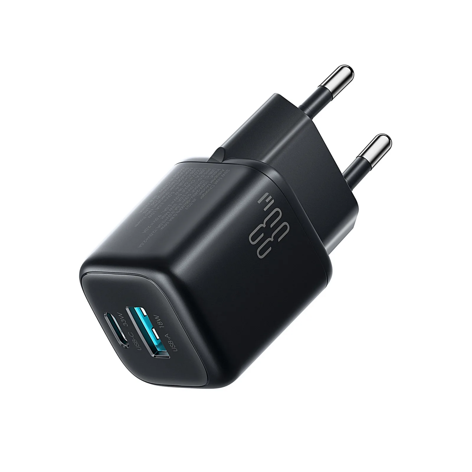 33 W-os USB-A–USB-C fali töltő – fekete