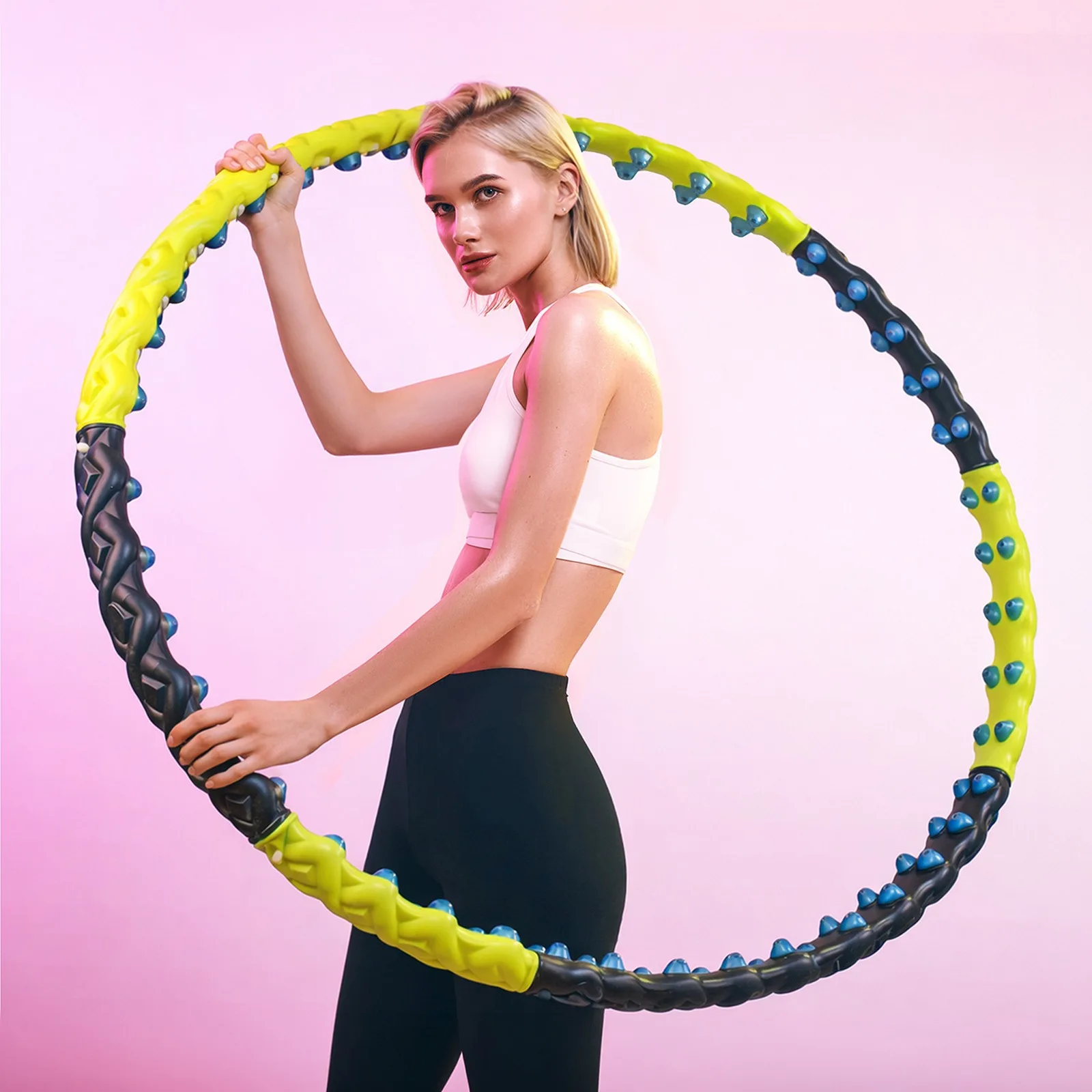 Hula hoop pliabil cu noduri de masaj - negru și galben 4