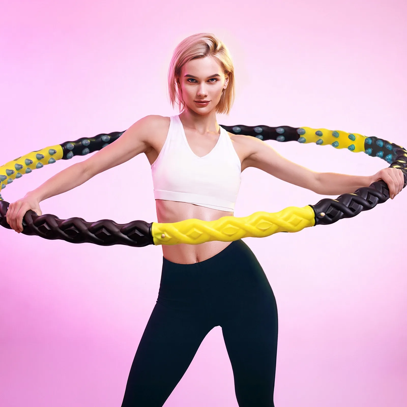 Hula hoop pliabil cu noduri de masaj - negru și galben 5