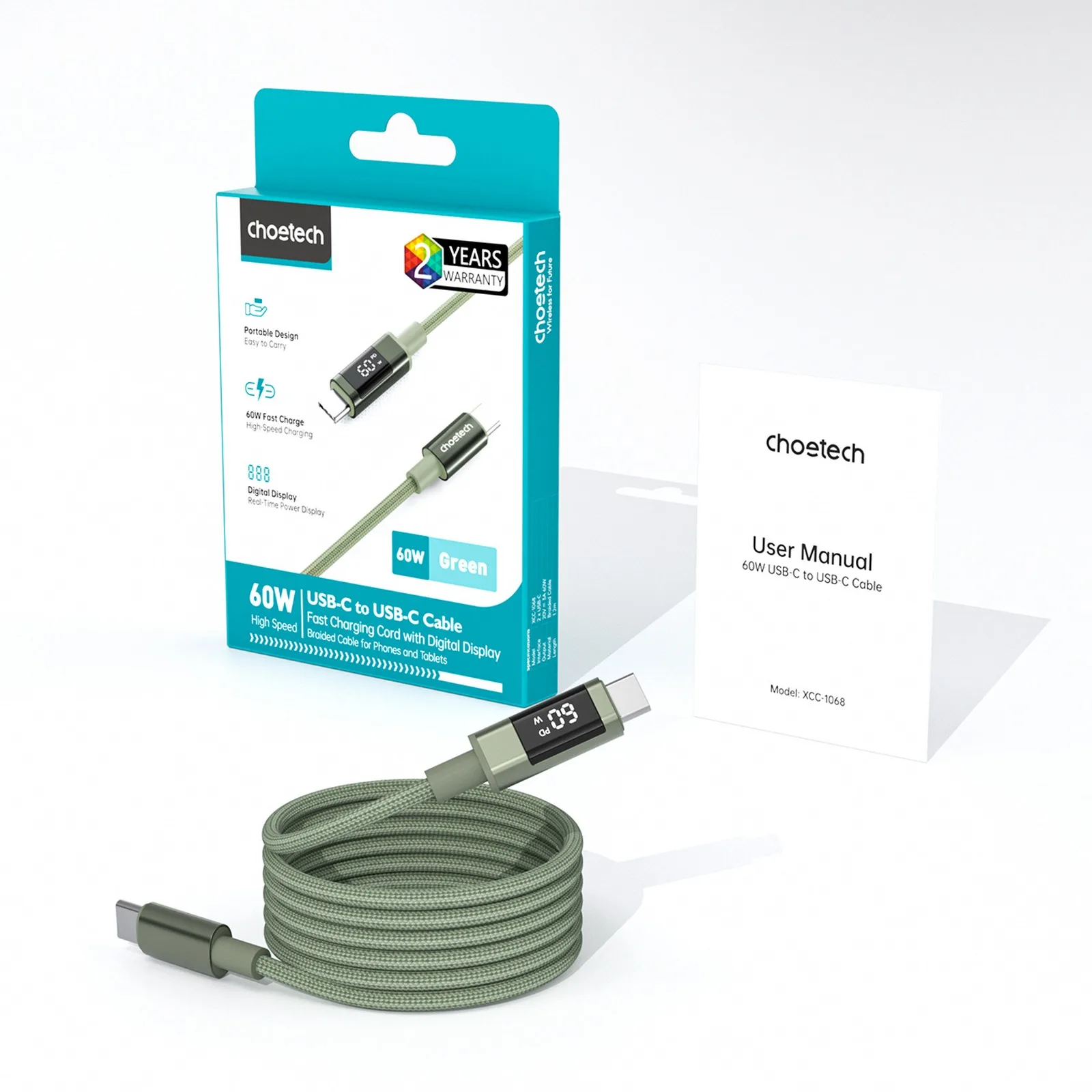 USB-C cable with PD 60 W display, 1.2 m - green 3