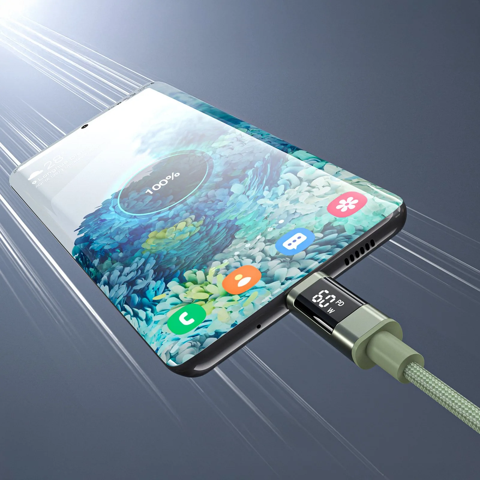 USB-C cable with PD 60 W display, 1.2 m - green 4