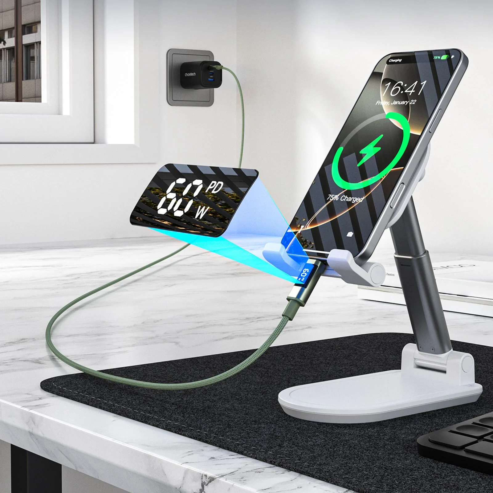 USB-C cable with PD 60 W display, 1.2 m - green 5
