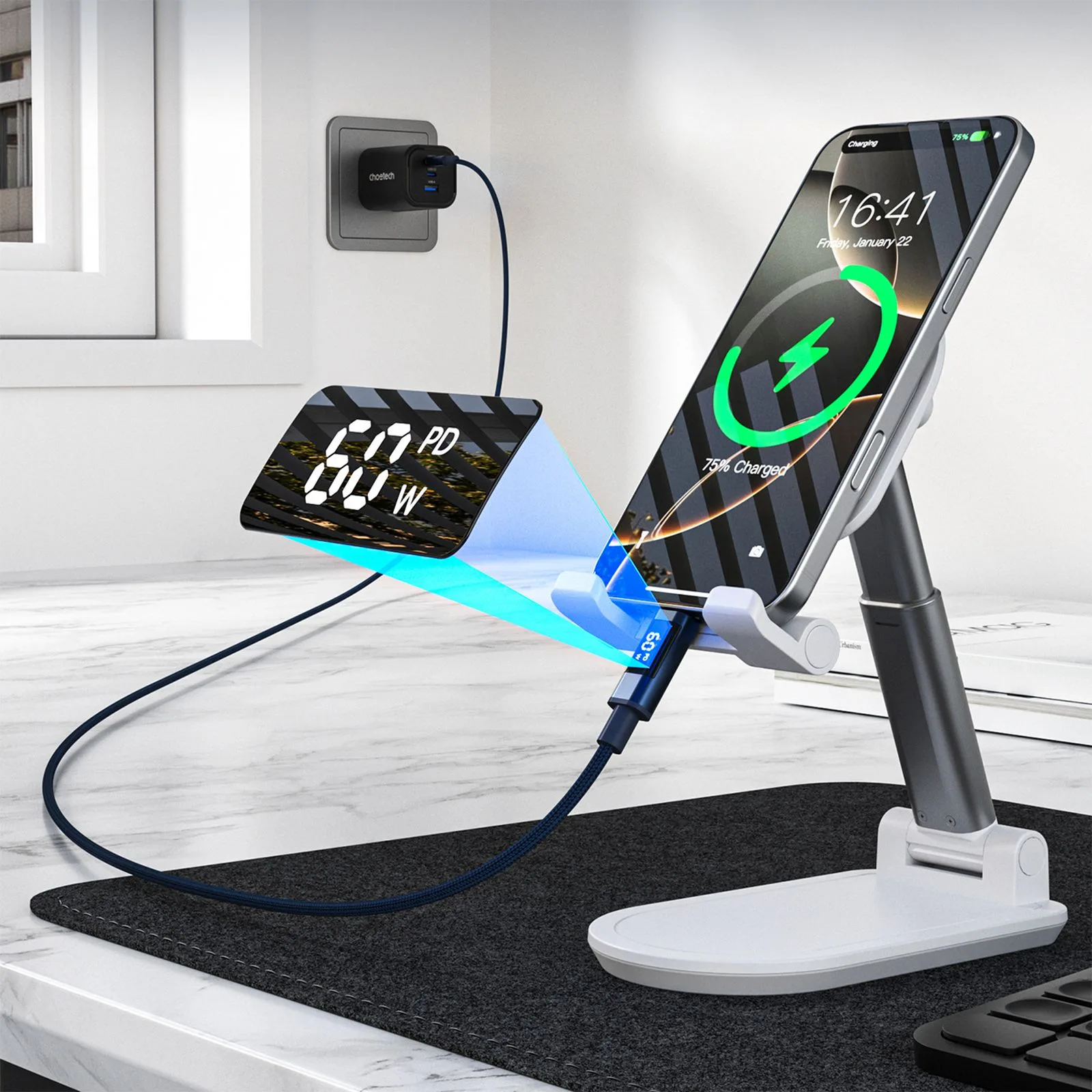 USB-C cable with PD 60 W display, 1.2 m - blue 5