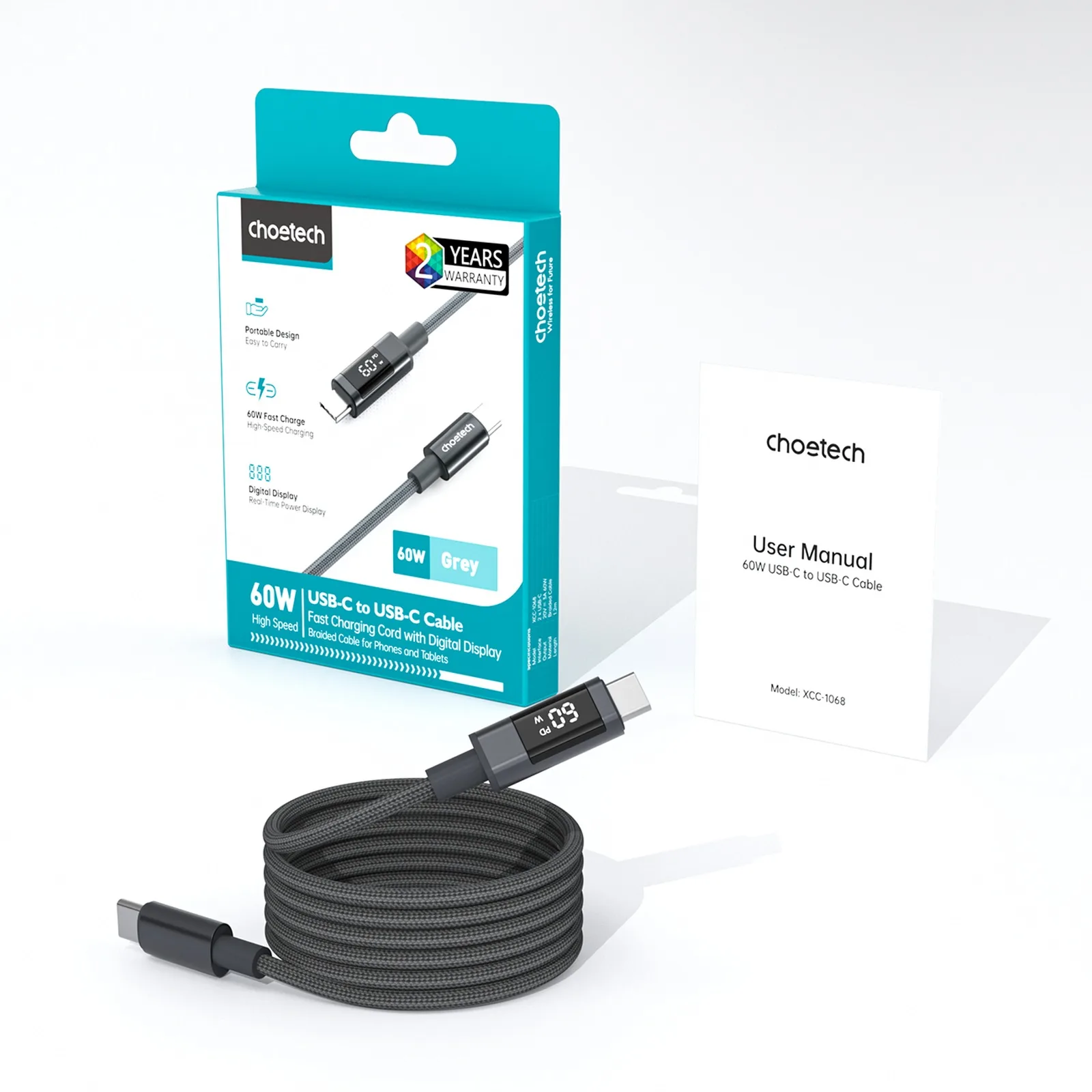 USB-C cable with PD 60 W display, 1.2 m - black 3