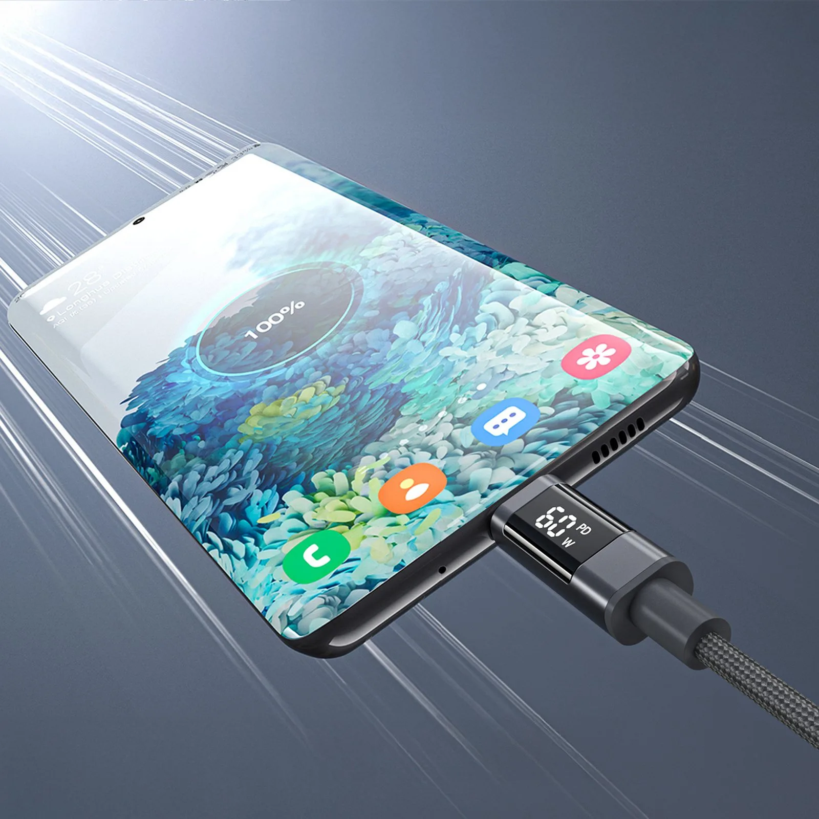 USB-C cable with PD 60 W display, 1.2 m - black 4