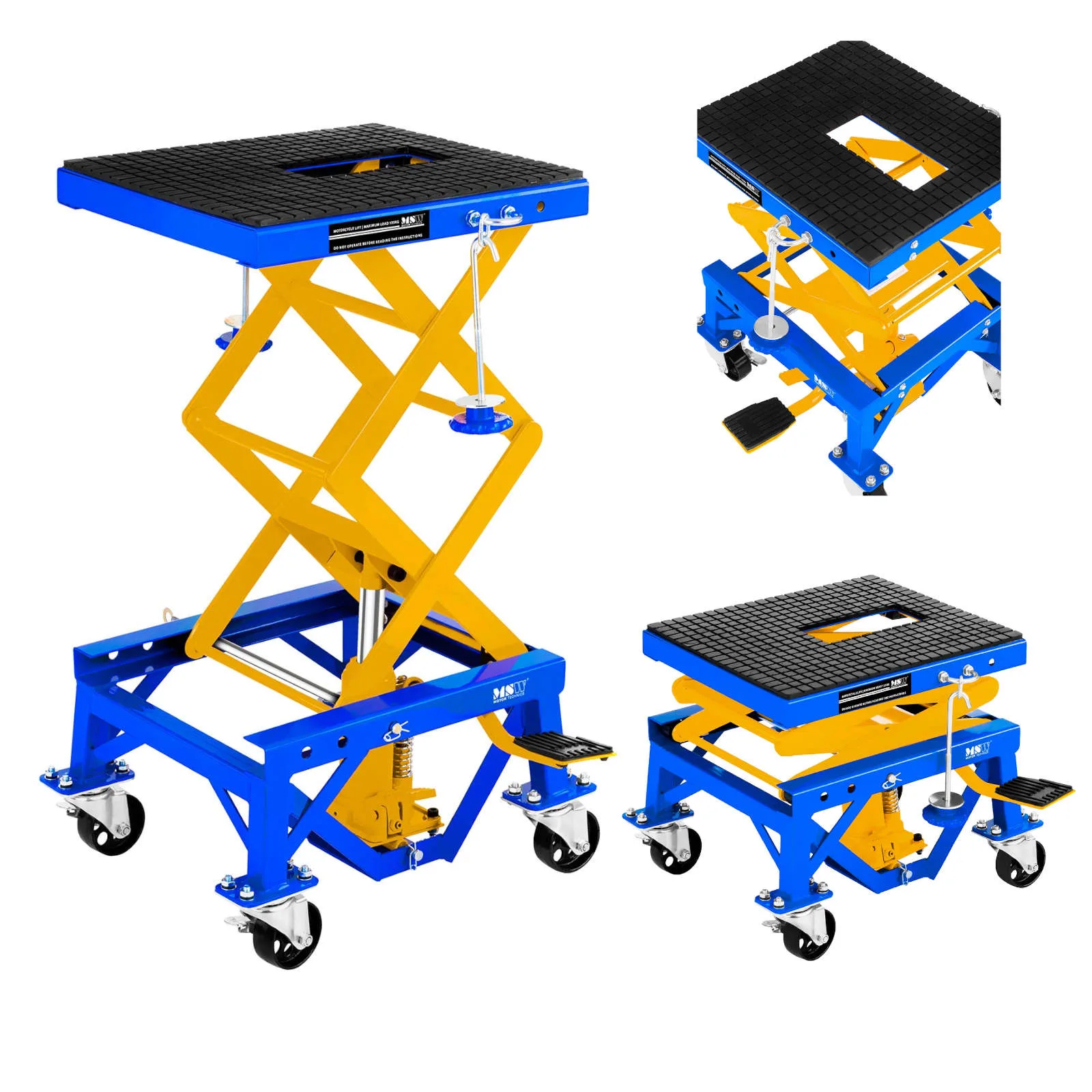 Kerekes, mobil motorkerékpár-emelő platform, 135 kg, MSW MHB-135-PRO