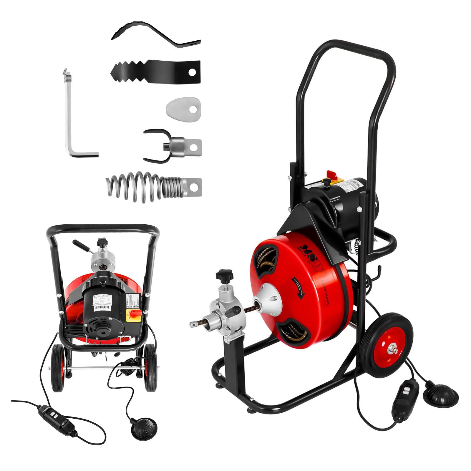 390 W-os, 23 m-es MSW-DRAIN CLEAN 23E elektromos spirálcsatornatisztító + fejek