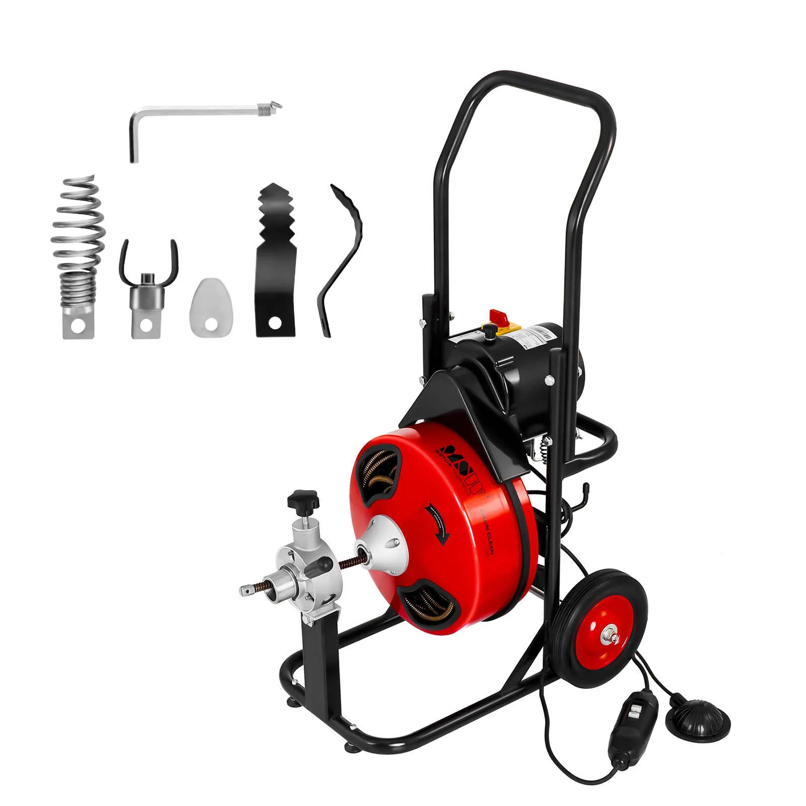 390 W-os, 23 m-es MSW-DRAIN CLEAN 23E elektromos spirálcsatornatisztító + fejek