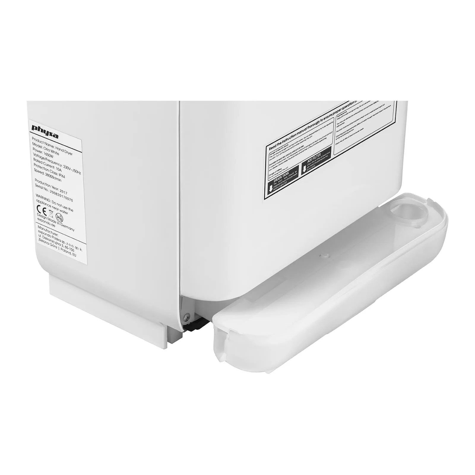 Physa Oria White 1650 W elektrická nástenná sušička rúk 4