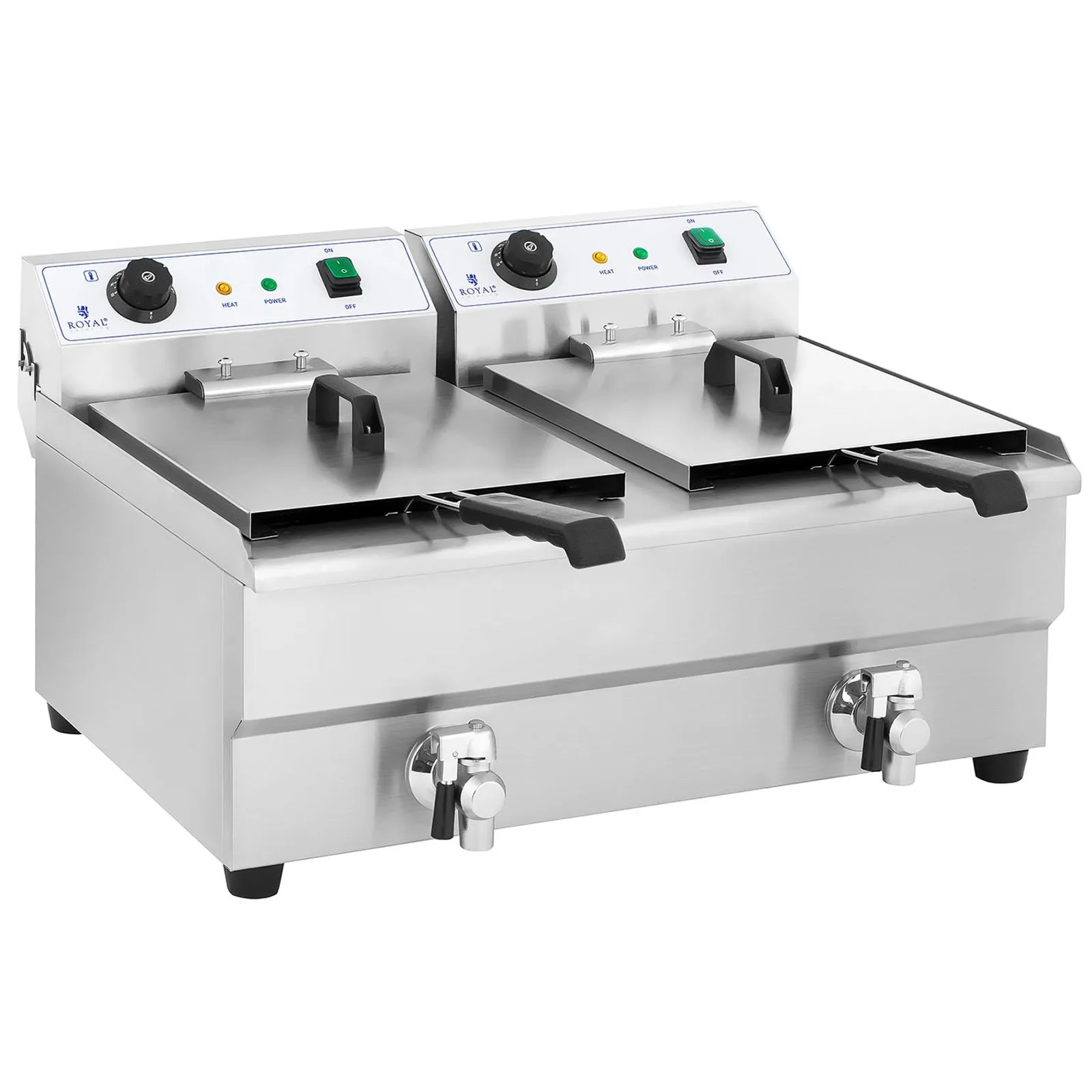 Kétkamrás, csapokkal ellátott ipari fritőz, 230 V, 2x16 l 3