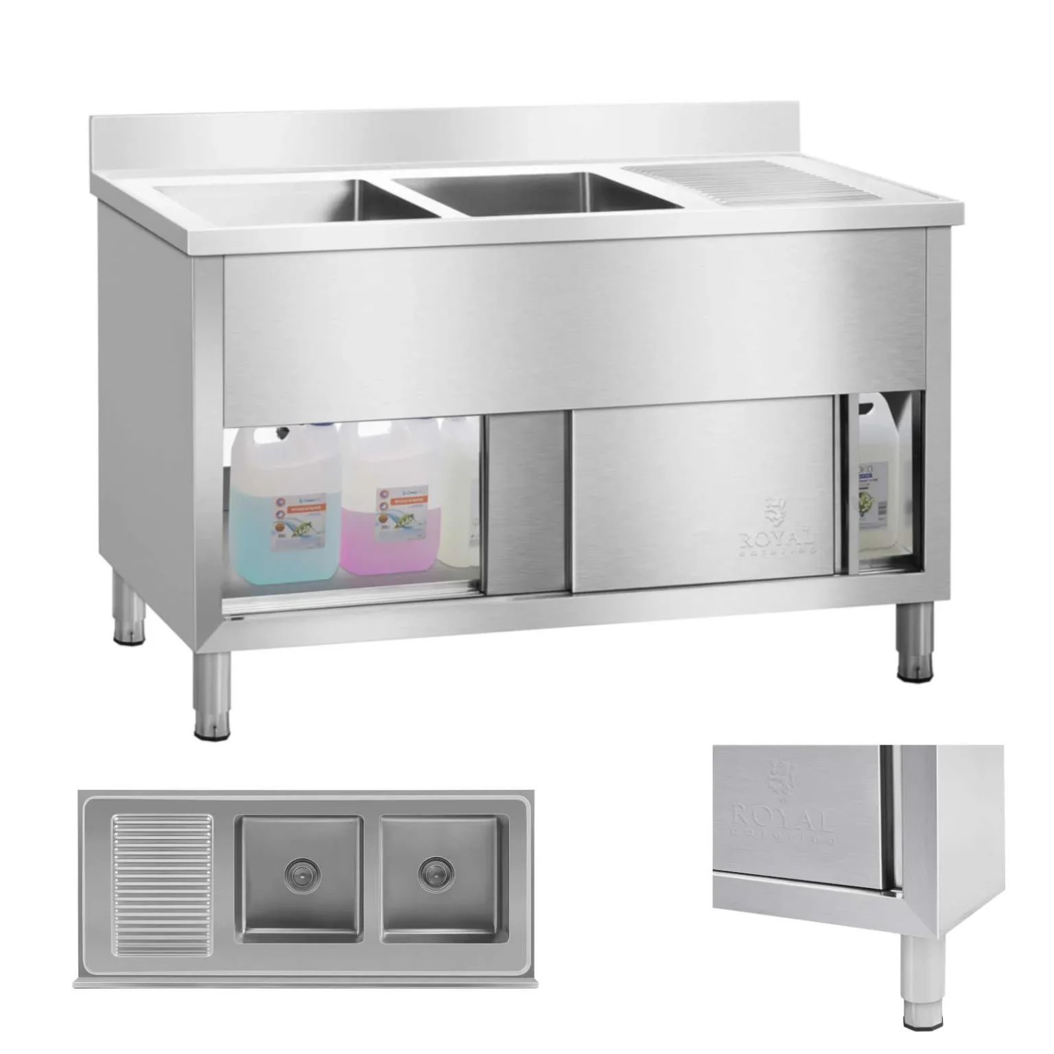 Royal Catering 140 cm industrijski komercijalni sudoper s dvije komore Royal Catering 140 cm industrijski komercijalni sudoper s dvije komore