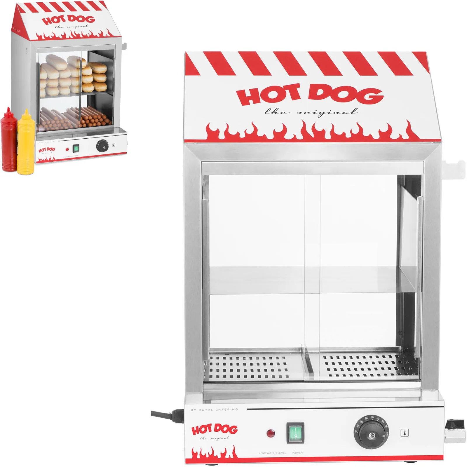 Fűtött vitrin akár 200 hot doghoz, 50 zsemléhez, 2000 W Royal Catering RCHW 2000