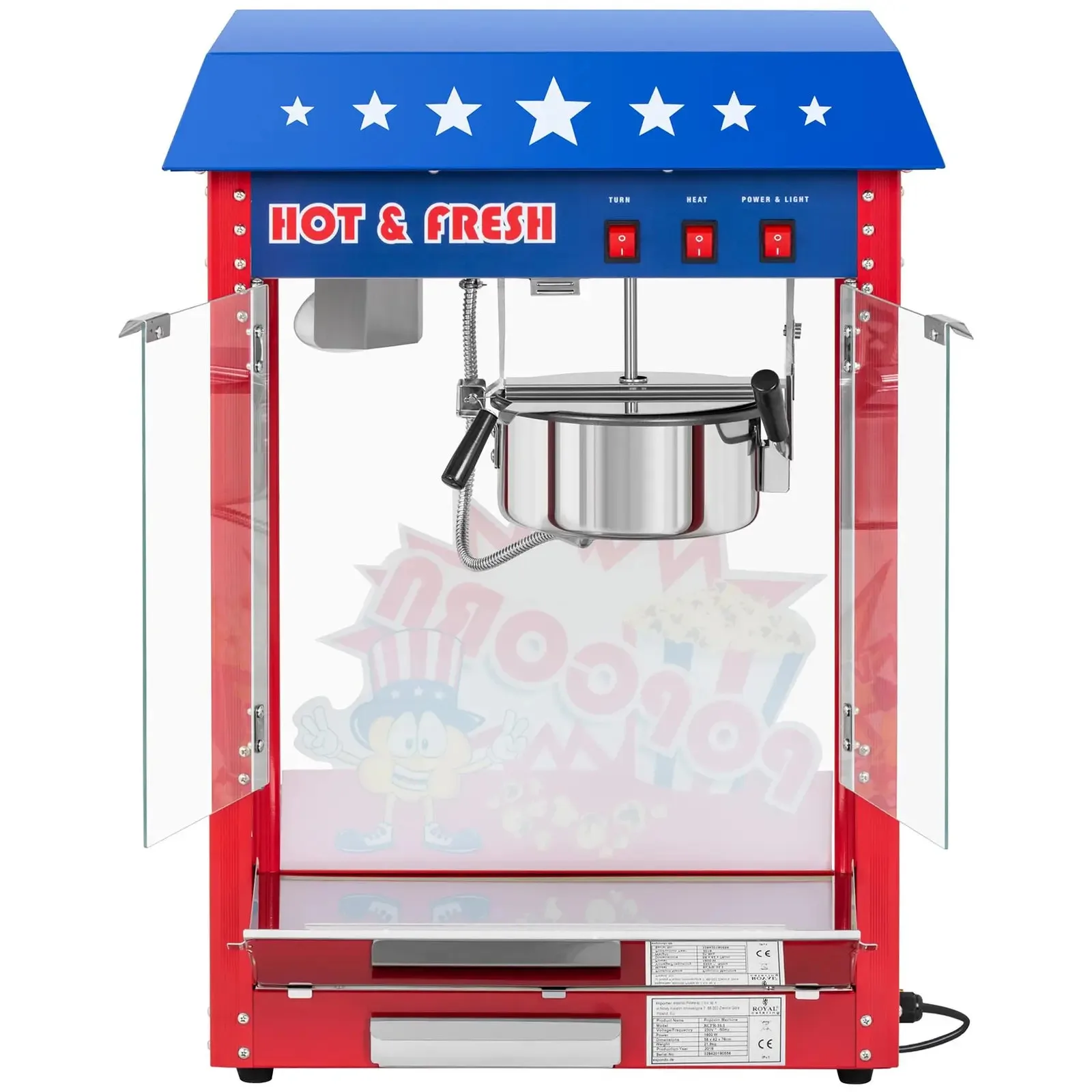 Maszyna do popcornu z niebieskim daszkiem TEFLON 1600W 6