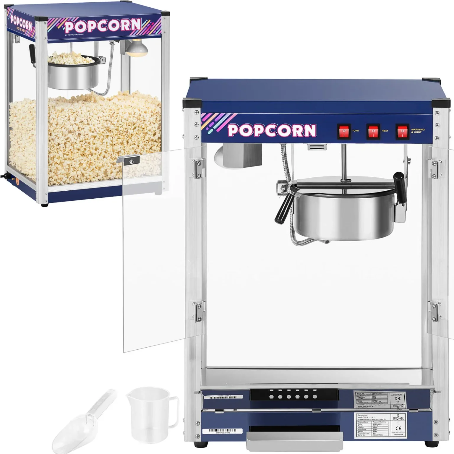 Aparat profesional de popcorn de înaltă performanță, 1350 W, 8 oz, Royal Catering RCPR-1350 Aparat profesional de popcorn de înaltă performanță, 1350 W, 8 oz, Royal Catering RCPR-1350
