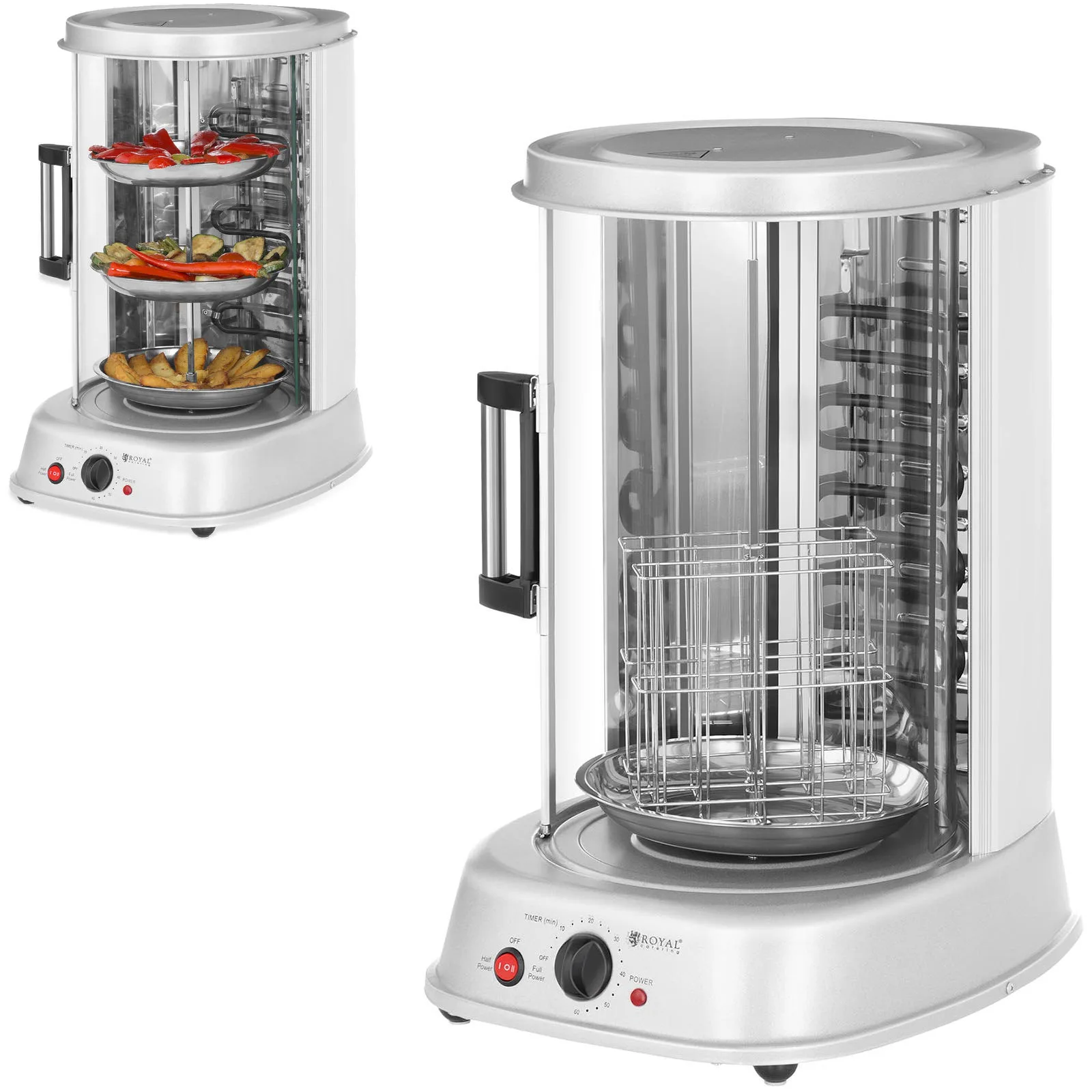 MINI függőleges 4 az 1-ben grill kebabhoz, gyroshoz, halhoz és zöldségekhez, 1800 W, Royal Catering RCGV-1800