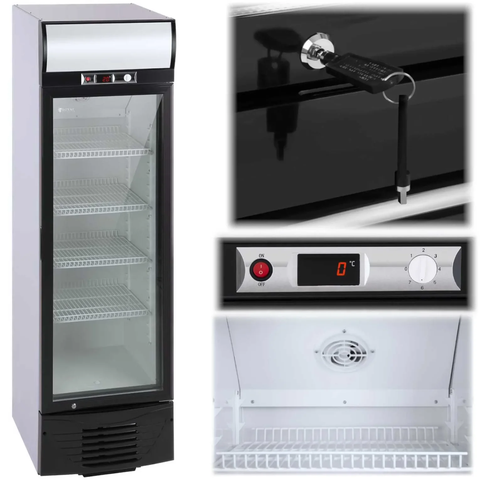 Răcitor de băuturi cu ușă din sticlă, 2–8 °C, 278 L