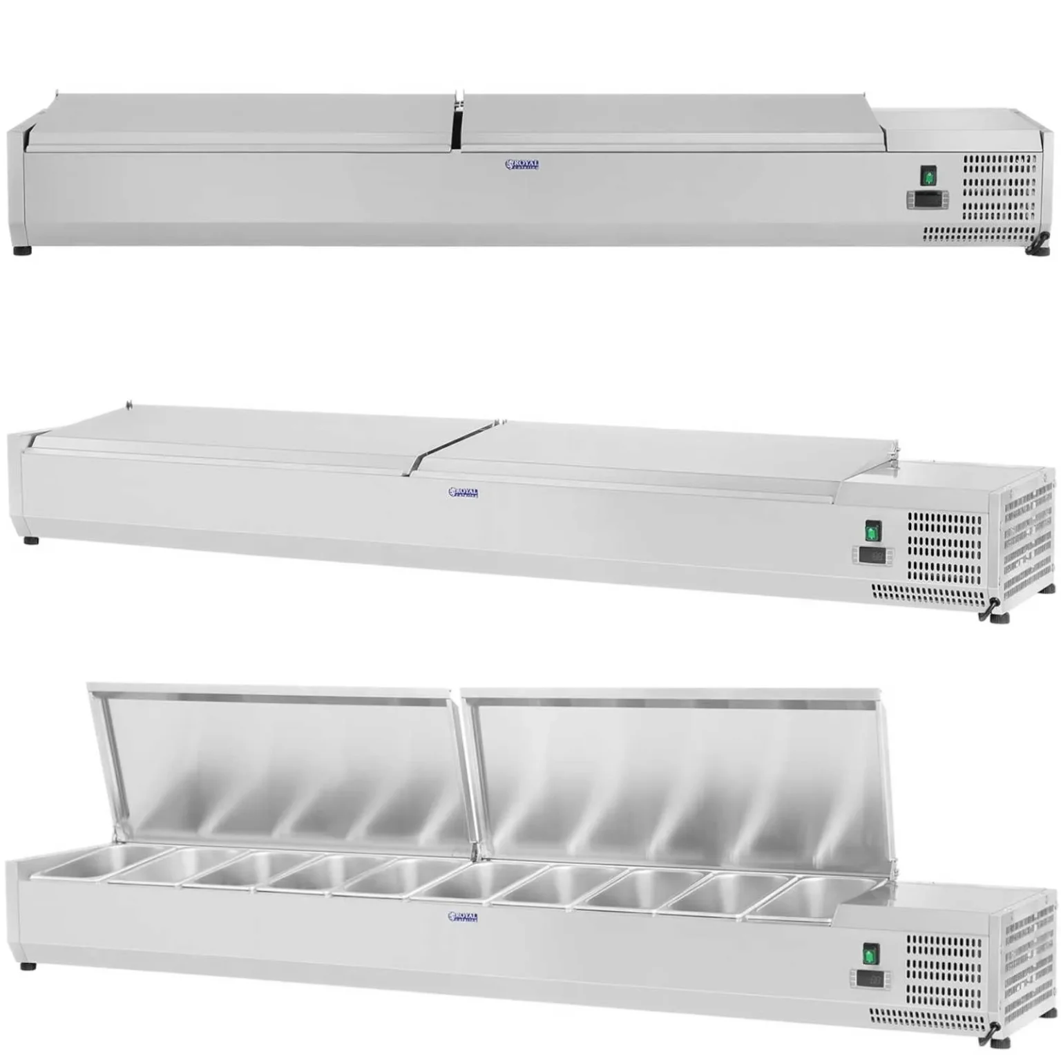Vitrină frigorifică cu capac din oțel, 10x GN1/4, 200 cm Vitrină frigorifică cu capac din oțel, 10x GN1/4, 200 cm