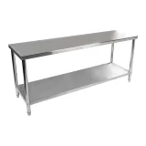 Masă centrală de lucru din oțel pentru catering, cu raft, 200x60cm 2