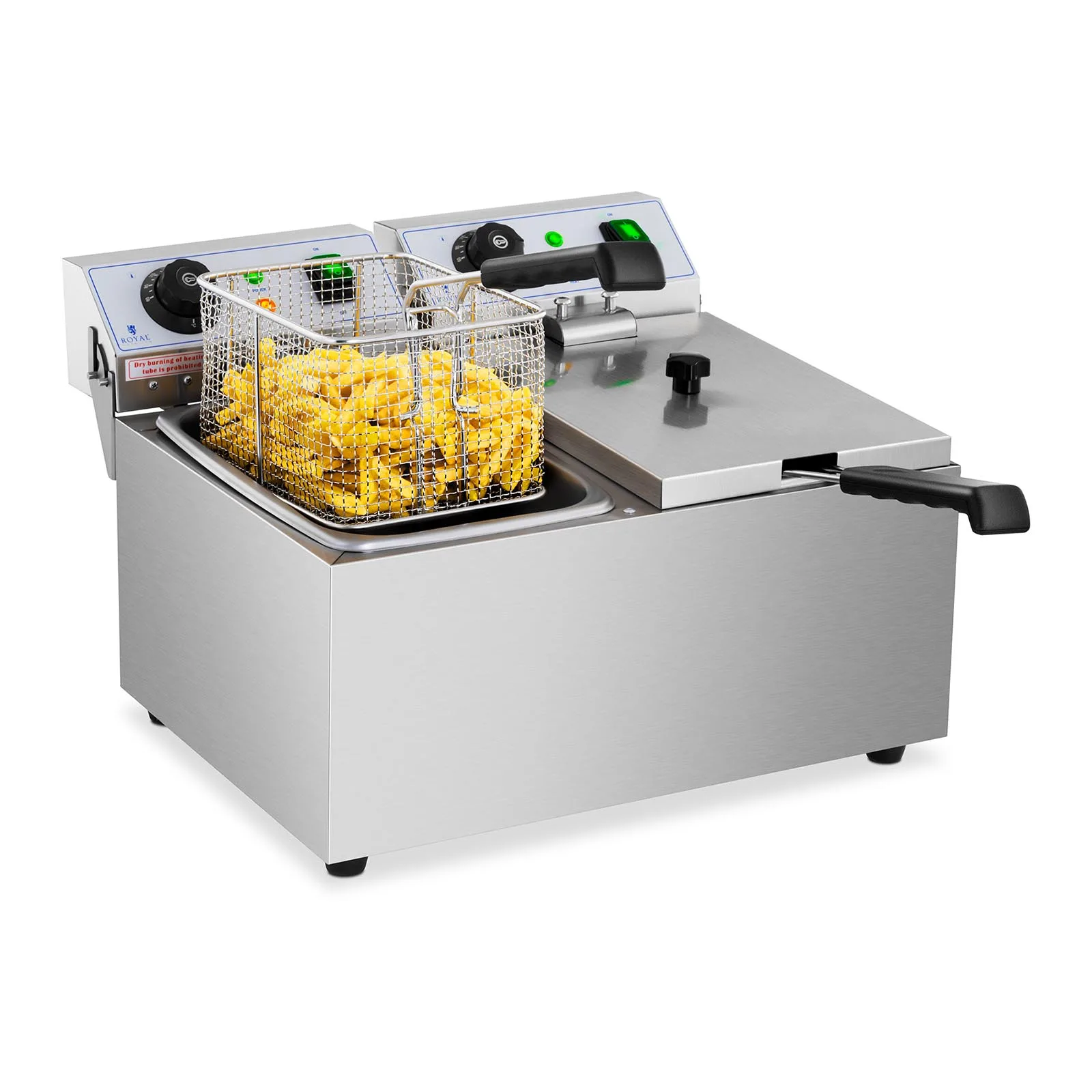 Kétkosaras, ipari elektromos fritőz, 230 V, 2 x 3200 W, 2 x 8 l
