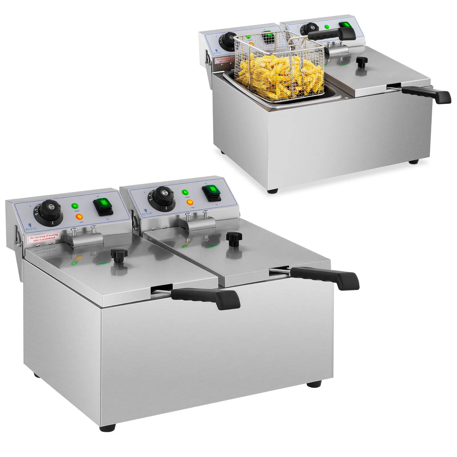 Kétkosaras, ipari elektromos fritőz, 230 V, 2 x 3200 W, 2 x 8 l