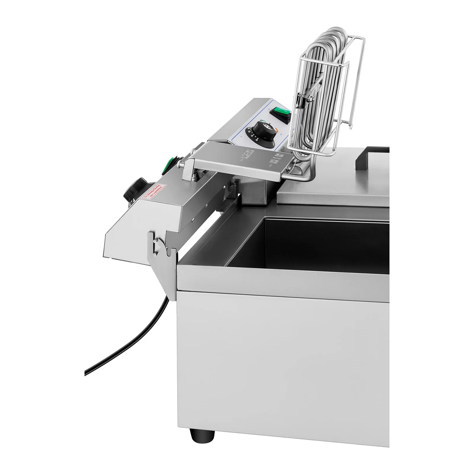 Kétkosaras, leeresztő szeleppel ellátott, ipari elektromos sütőolaj-forraló, 230 V, 2 x 3000 W, 2 x 10 l 5