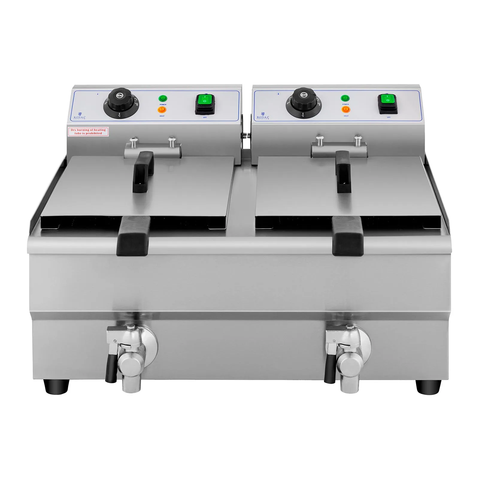 Kétkosaras, leeresztő szeleppel ellátott, ipari elektromos sütőolaj-forraló, 230 V, 2 x 3000 W, 2 x 10 l 6