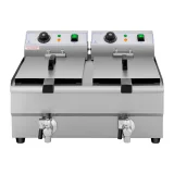 Kétkosaras, leeresztő szeleppel ellátott, ipari elektromos sütőolaj-forraló, 230 V, 2 x 3000 W, 2 x 10 l 6